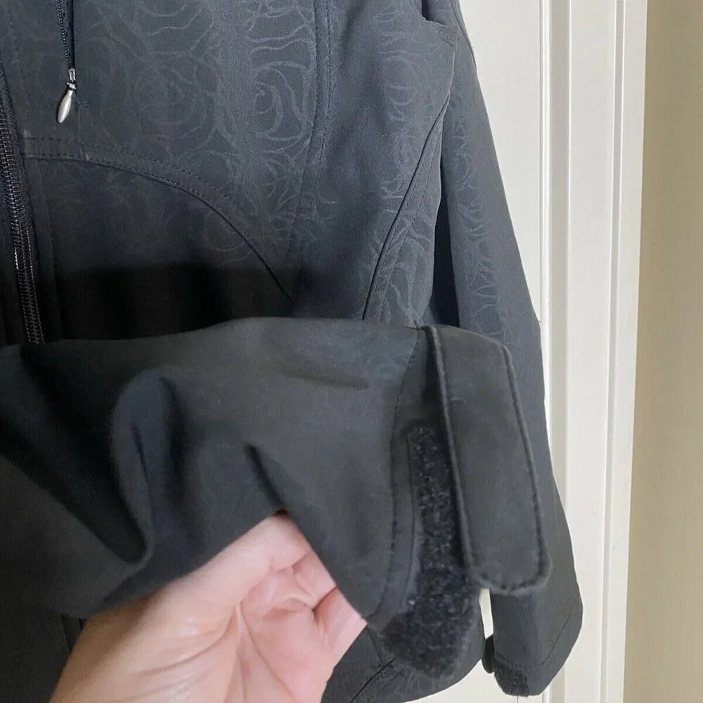 Double Diamond Womens Soft Shell Jacket Size M Black Embossed Fleece Lined - Picture 6 of 9